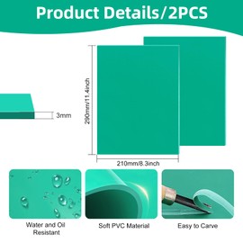 FLOWERUN 2 Stück A4 Linolplatte Gummi für Schnitzerei, Weiche Schneideplatte für Linoldruck DIY Stempel Schnitzen, Gummiplatte für Kinder Erwachsene Kunstunterricht Basteln (Grün)