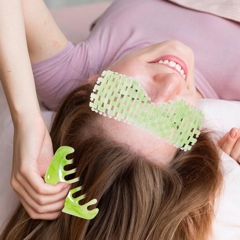 1 Jade Eye Mask and 1 Scraping Comb, Reusable Eye