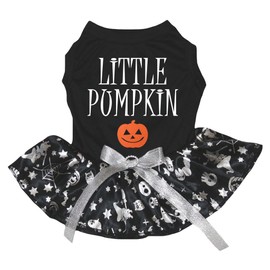 Petitebelle Puppy Clothes Dog Dress Little Pumpkin Black Top Silver Pumpkin Tutu, l, Black / Silver