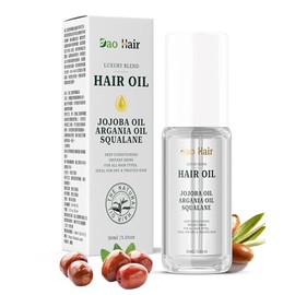 Mezcla De Lujo Aceite Para El Cabello, Aceites De Argán Y Jojoba, Nutritivo, Suavizante, Reparador, Orgánico, Todo Tipo De Cabello 1.01Oz. Claro