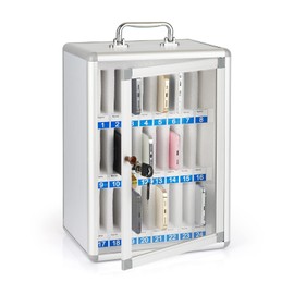 Loghot Aluminum Alloy Pocket Chart Cell Phones Storage Cabinet for Cell Phones, Wall-Mounted Cell Phone Locker Phone Holder with Lock for Classroom, Office, Can be Carried by Hand (24 Slots)