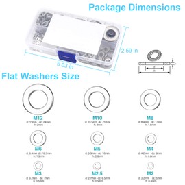 304 Stainless Steel Flat Washers for Screws Bolts, 800 Pcs Fender Washers Assortment Set, Assorted Hardware Lock Metal Washers Kit 9 Sizes-M2 M2.5 M3 M4 M5 M6 M8 M10 M12 for Home, Factories