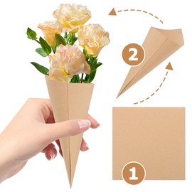 SEWACC 50pcs Paper Tube Bouquet Petal Paper Cone Dried Flowers Wedding Confetti Charcuterie Tray Film Khaki