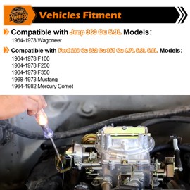 Yonder Flux 2 Barrel Carburetor Carb Fits for Jeep Wagoneer 360 Cu 5.9L, for Ford F100 F250 F350, for Mustang, for Mercury Comet 289 302 351 Cu 4.7L 5.0L 5.8L 1964-1982 Replaces# 2100 2150 A800
