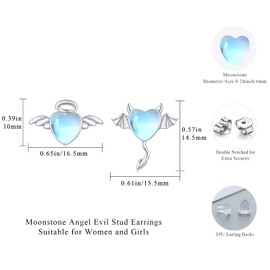 Angel and Devil Stud Earrings 925 Sterling Silver Moonstone Stud Earrings Jewellery Women's Hypoallergenic Earrings Moonstone Earrings for Girls Women, Sterling Silver