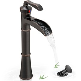 Tall Vessel Sink Faucet, Oil Rubbed Bronze Bathroom Faucet Waterfall Bathroom Faucets One Hole, Brass Bathroom Sink Faucet Single Handle with Pop-Up Drain & Water Hoses, 5 Mins Install