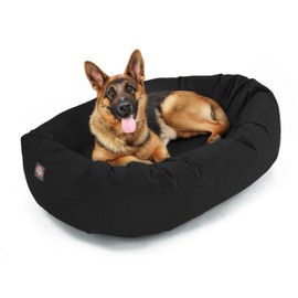 Majestic Pet 52 Inch Suede Shredded Memory Foam Mix Calming Extra Large Dog Bed Washable 52 x 35 x 11 (Inch) - Cozy Soft Round Donut Dog Bed with Spine for Head Support - Pet Bed Black
