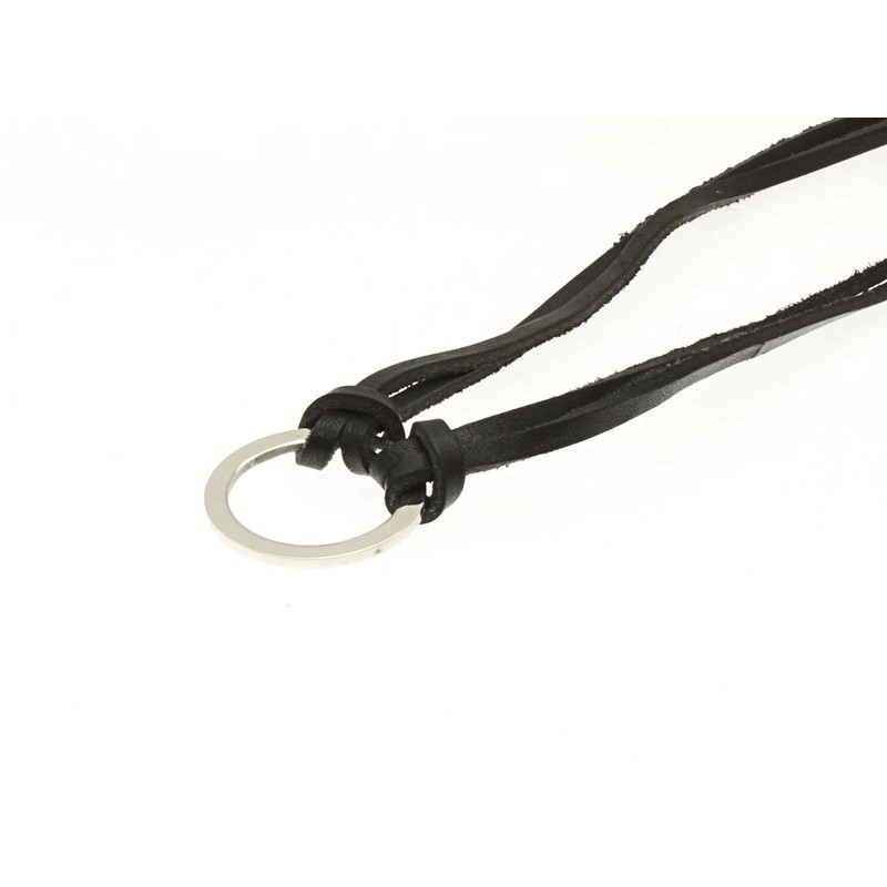 Black Leather Cord Necklace with Silver Coloured Round Metal Pendant