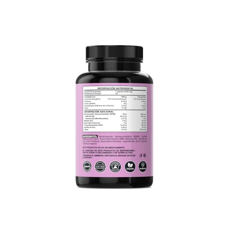 NMN + Resveratrol 99% + Betaína HCL + Quercetina Extracto