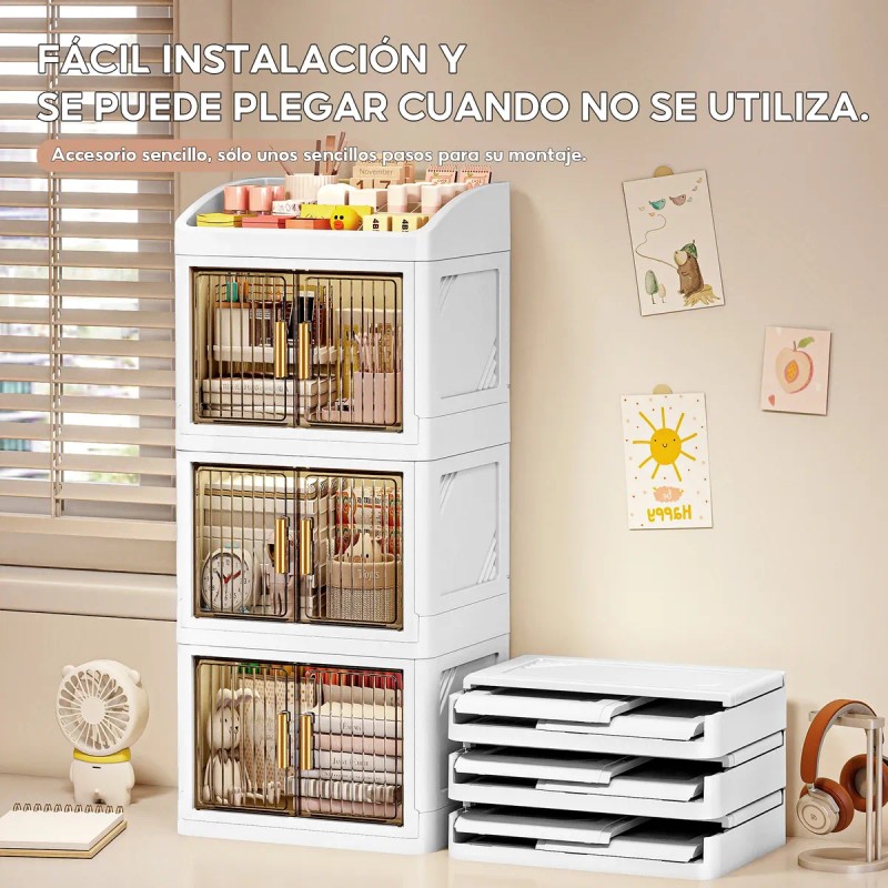 Caja Almacenamiento Cosméticos Multinivel Con Compartimentos Blanco