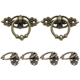 Unlorspy 6 Pcs Bronze Tone Vintage Knobs, 64x25mm Vintage Decorative Ring Pull Handle, Zinc Alloy Drawer Ring Pull Handle Knobs with Screws for Dresser Drawers