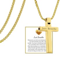 Just Breathe Breathing Anxiety Necklace for Woman Man, Cross Pendant Breathing Necklace for Anxiety Relief Inspirational Mindfulness Necklaces Stress Relief Relaxation Meditation Jewelry Present