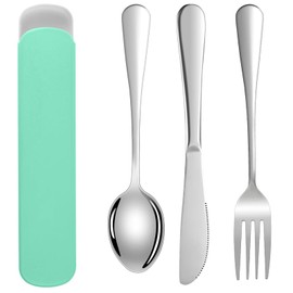 DOETYD Travel Cutlery Set 3 PCS Stainless Cutlery with Portable Pouch Case Reusable Cutlery Set for Camping Travel Picnic School Office Lunch (Green)