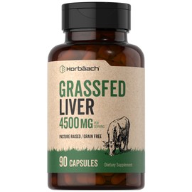 Horbäach Grass Fed Beef Liver | 4500mg | 90 Capsules | Desiccated, Pasture Raised, Grain Free, Non-GMO Supplement