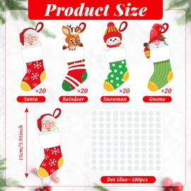 Eersida 80 Pcs Mini Colorful Christmas Stocking Cut Outs Santa Snowman Christmas Stocking Cut Outs with Glue Point Dots for Winter Bulletin Board Classroom School Christmas Candy Party Decorations
