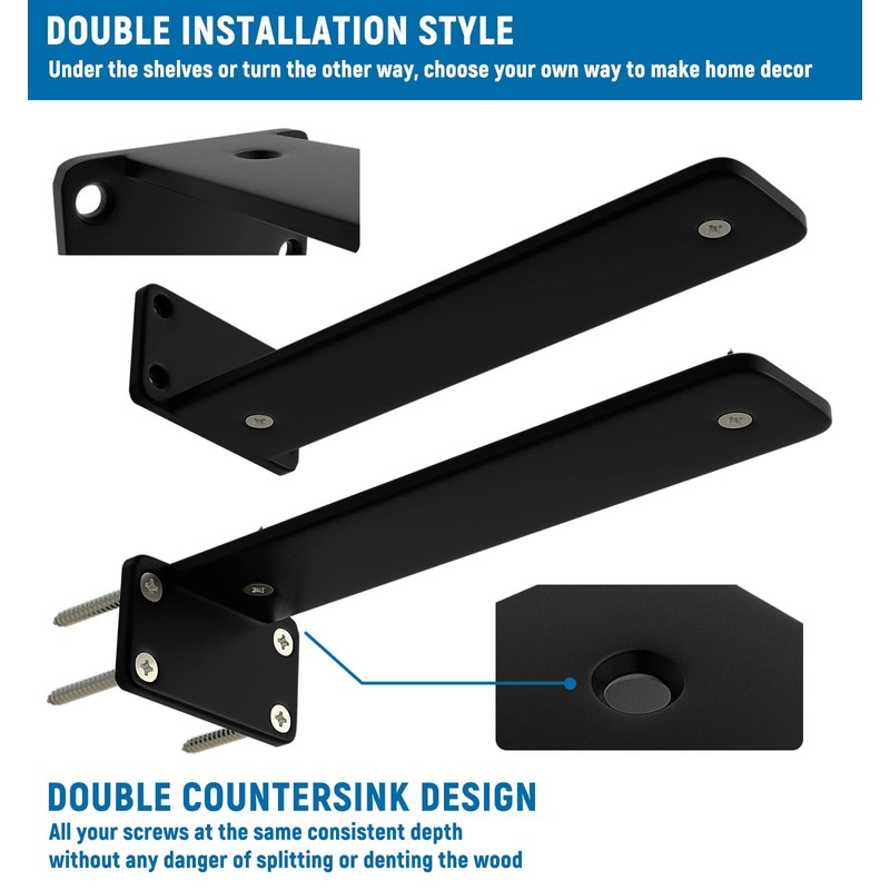 LEOPO 12 inch Floating Shelf Bracket, 1/4” Thick Heavy Duty