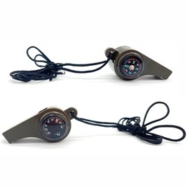 OHYER Pack of 2 Safety Whistle with Lanyard Outdoor Emergency Whistle Rescue Whistle Survival Whistle Referee Whistle Signal Whistle with Temperature and Compass Plastic Material