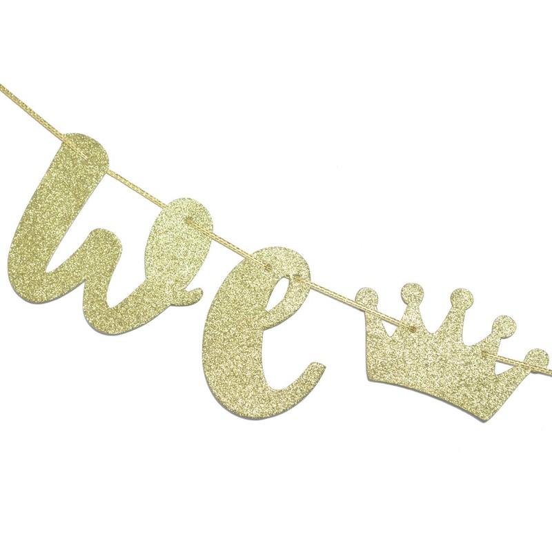 We Are One with Crown Gold Glitter Banner for Twins'