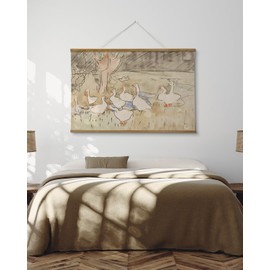 ARPEOTCY Extra Large Vintage Framed Wall Art, 36x54 Inch Cute Geese Hanging Framed Nursery Wall Art, Rustic Canvas Prints, Large Farmhouse Home Decor for Living Room Playroom Preschool