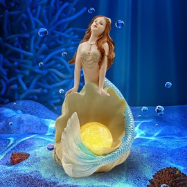 lifemet Garden Decoration for Outdoor Mermaid Statues - Weatherproof Mermaid Garden Figures with Solar LED Crack Light, Gifts for Women/Mum Decoration for Garden, Room, Patio