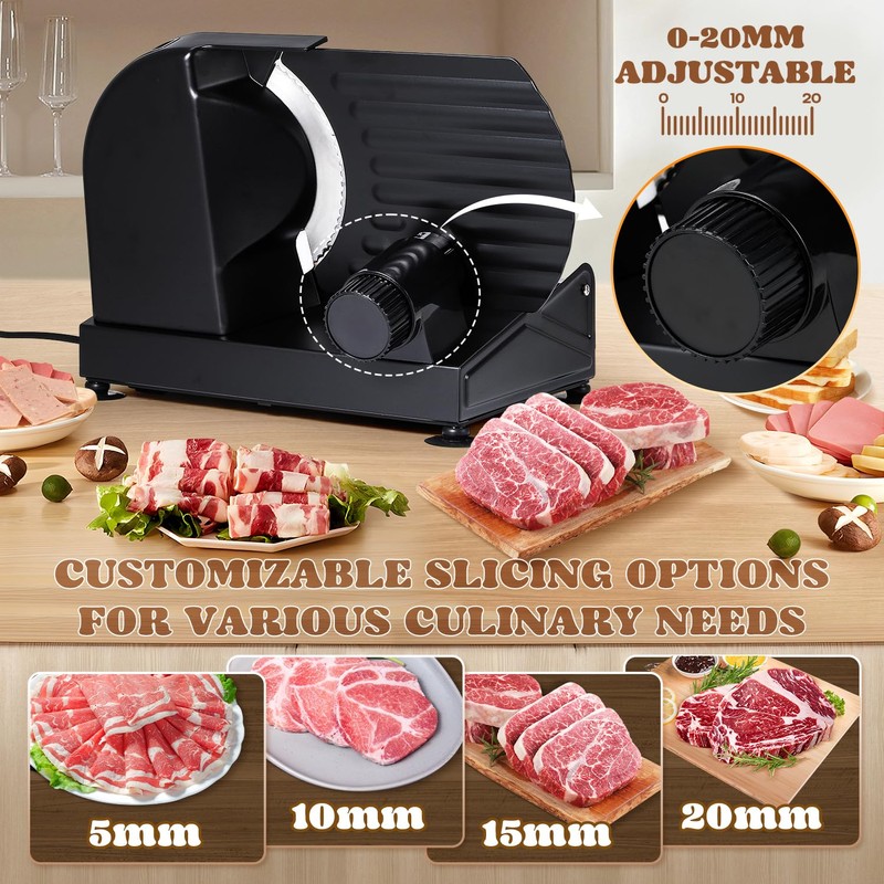 Moongiantgo Electric Meat Slicer 220W, 1-20mm Adjustable Thickness Deli Food