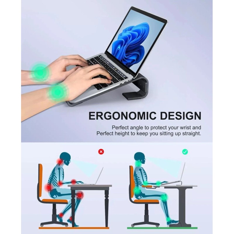 Soqool Laptop Stand for Desk, Ergonomic Detachable Riser, D-Black OPEN