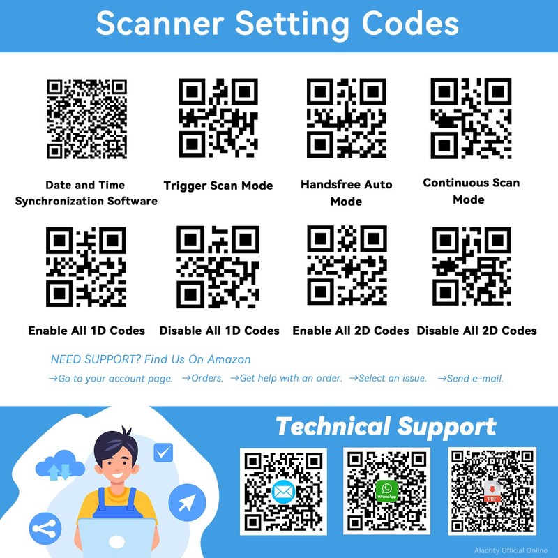 Alacrity Upgraded 2D Industrial Barcode Scanner with Wireless Charging Stand,