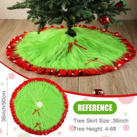 Hollowfly Red and Green Christmas Tree Skirt Furry Plush Christmas Tree Skirts Holiday Glittering Dot Mat Faux Round Carpet for Home Xmas Party Decor(36 Inch)