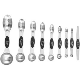 Cucharas Medidoras Magnéticas de Acero Inoxidable, 9 Piezas, Cucharas Medidoras Magnéticas de Doble Cara con Etiquetas, para Ingredientes Secos y Líquidos