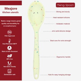 2 cucharas de silicona para cocinar resistentes al calor, diseño higiénico, cucharas de goma Utensi para cocina, cocina, hornear, revolver, mezclar herramientas (blanco arcoiris)