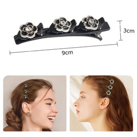 yufana 4 Pieces Braided Hair Clips, Crystal Hair Clips, Braided Hair Clips, Crystal Flower Braided Hair Clips, Hair Clip Accessories for Women, Fashion Double Layer Hair Clips for Women
