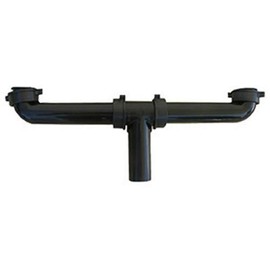 LASCO 03-4207A Black Plastic Tubular, 1 1/2-Inch Disposal Drain Assembly, Slip Joint End Outlet Baffle Tee 12-Inch Flanged Tailpiece, Nuts and Washers