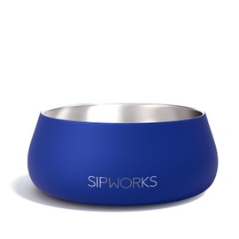 Sipworks Dog Bowl - Weighted Stainless Steel Dog Bowl with Non-Slip Base - Portable Metal Food and Water Bowls for Dogs - Pet Bowls for All Breeds Sizes for Travel & Outdoor Play - 32oz | Cobalt