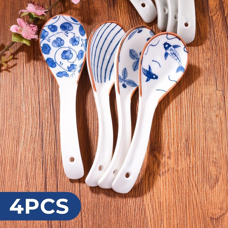 NIDHFG 4 Pieces Of Retro Soup Spoon, Ceramic Spoon, Ramen