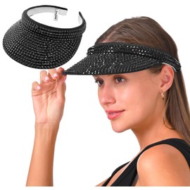 Sombrero de visera ajustable para mujer, con diamantes de imitación brillantes, para hombre, con clip, para verano, ajustable, para deportes, Negro -, 6 3/4-7 1/4