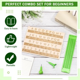 Trandraft Braille Slate and Stylus Kit with 4 Line 28 Cells Braille Slate and Stylus Alphabet Board Writing Label Maker Plastic Fingerboard