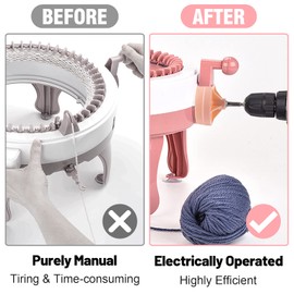 PAMASE Knitting Machines Adapter - Circular Knotting Loom Crank Handle fits Sentro 22 40 48 & Jamit, Needle Crochet Machine Drill Power Attachment with Hexagon Steel Bit for Christmas Quick Knit Gifts