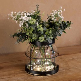 Vintage Glass Vase, Rustic Lantern Decor with Plants Flowers Lights Rustic Farmhouse Vase for Home Decor Floral Arrangement Centerpieces Gifts