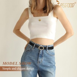 JASGOOD Women's Leather Belts for Jeans Pants Fashion Ladies Leather Belts with Gold/Silver Buckle, Black, S