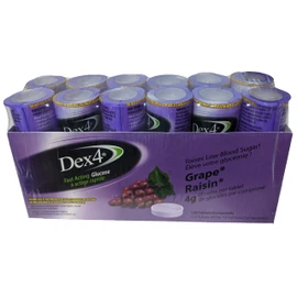 Dex4 Dex4 Glucose Tablets, Fast Acting Sugar Supplement, 12-pack of Dex4 Tubes, 10 Tablets in Each Tube, Each Tablet Contains 4g of Fast-Acting Carbs, Easy to Track Pre-Measured Servings (12 Pack, Grape)