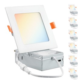 PARMIDA (6 Pack) 4 Inch Square 5CCT Ultra Thin LED Recessed Lighting with Junction Box, 2700K/3000K/3500K/4000K/5000K 5 Color Selectable, 9W, Dimmable, Canless Wafer Slim Panel Lights, IC Rated, ETL
