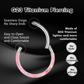 ESHIONER G23 Titanium Septum Piercing Helix Ring Nose Piercing Ring Nose Ring Piercing Ear Nostril Tragus Conch Daith Clicker Lip Piercing Nose Rings Opal Hypoallergenic Gold Silver 18G 16G 6 mm / 8