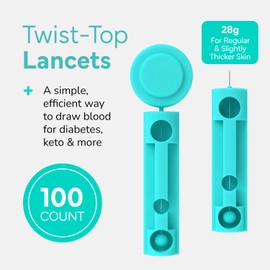 OWELL Twist Top Lancets, Sterile Lancets for Diabetes Testing, Lancets for Diabetic & Blood Sugar Test, Thick Lancet for Regular & Thicker Skin, 28 Gauge, 100 Count