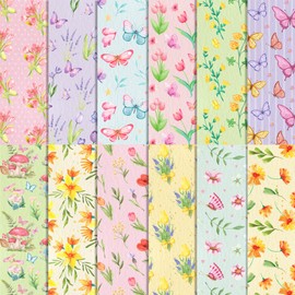 24 Sheets Tulip Scrapbook Paper 11.8'' x 11.8''Tulip Butterfly Flower Pattern Paper Pack Tulip Butterfly Double-Sided Scrapbook Paper for Card Making Decor Origami Scrapbooking DIY Decorative