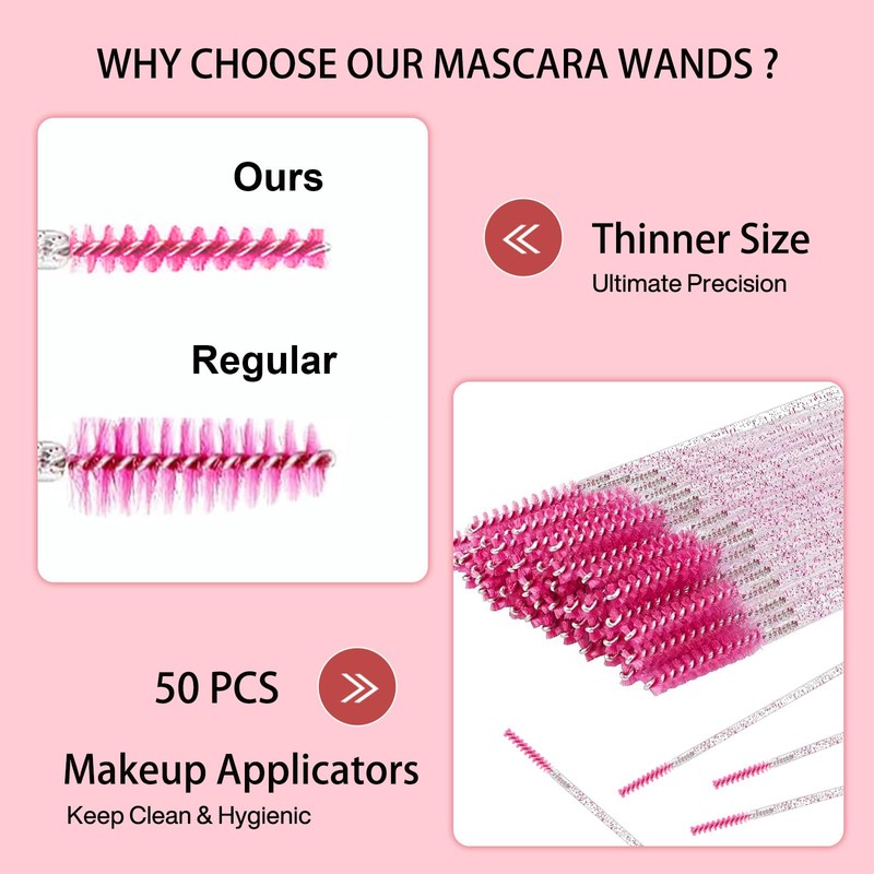 Corconess Skinny Mascara Wands 50pcs Mini Eyelash Brushes Disposable Lash