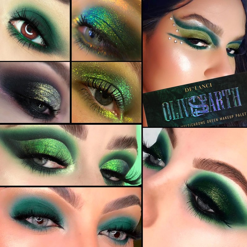 Olive Green Eyeshadow Palette, Black Green Multichrome Eyeshadow for Green
