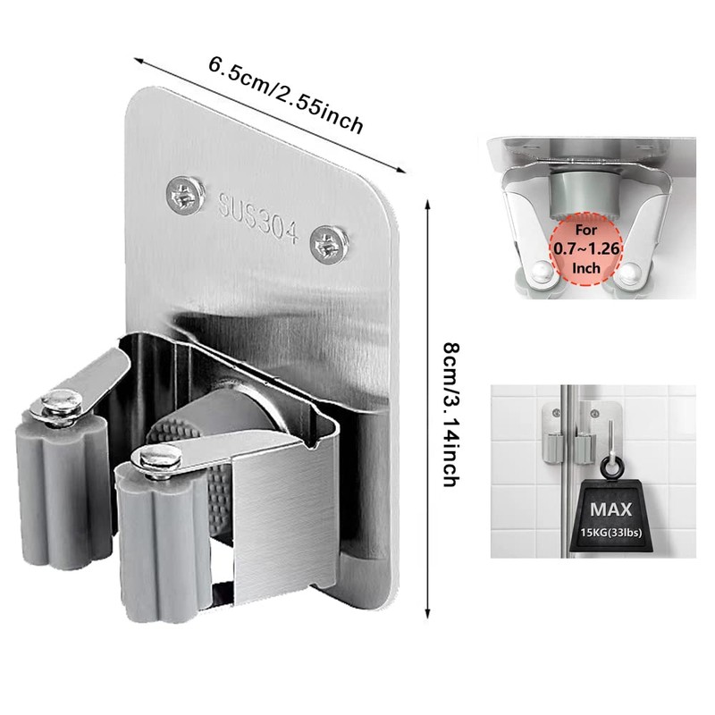 4 Pack Broom Holder Wall Mount,Heavy Duty Stainless Steel Broom