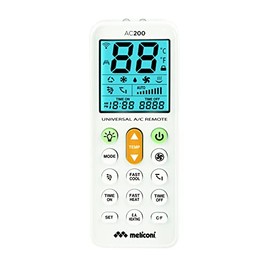 Meliconi AC 200 - Universal Air Conditioning Remote Control Compatible with Most Brands, Backlight Display and Flashlight Function, White, 802102