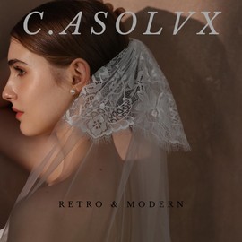 CASOLVX Wedding Long Cathedral Veil Vintage Lace Veil Floral Tulle Veil Long Veil Wedding Chapel White Bridal Veil Accessory for Brides and Women