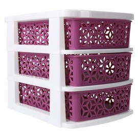 Zegsy kaleidoscope weave 3-drawer mini organizer 7.5in x 6.2in - Color: Red
